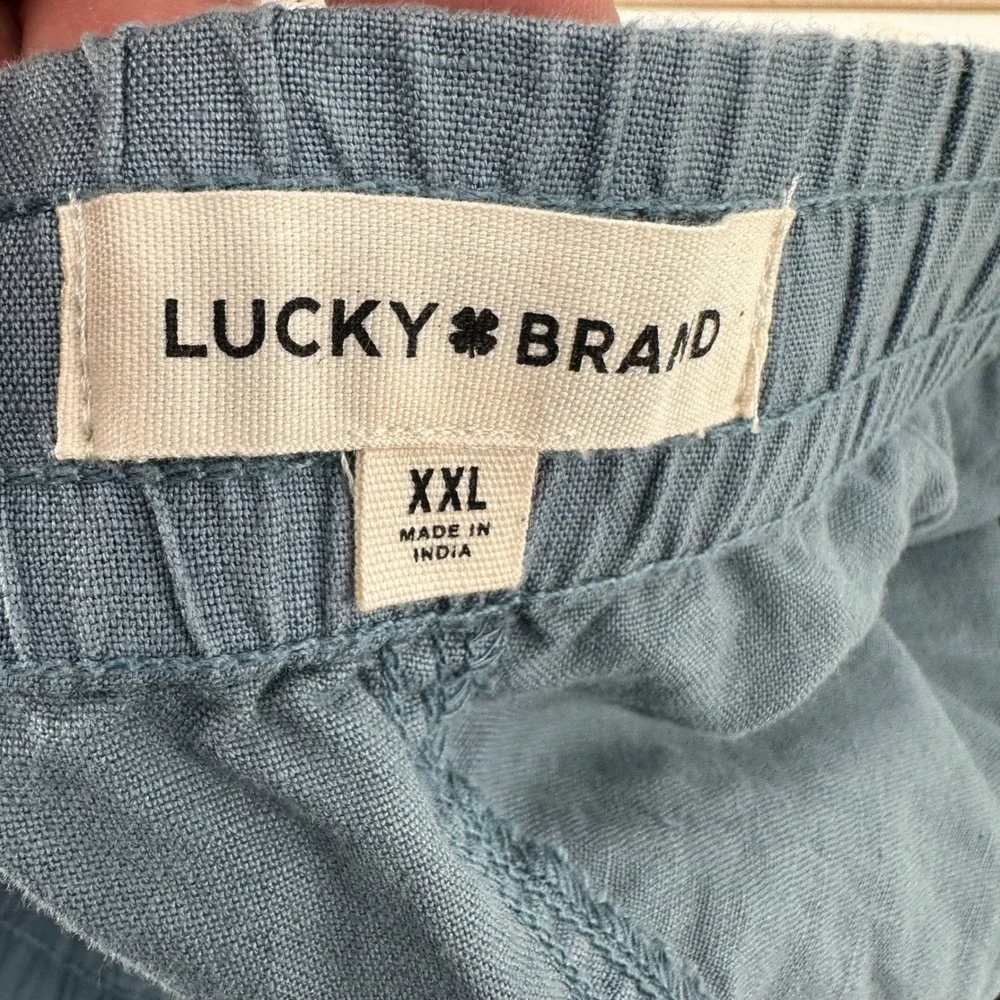 Lucky Brand Shorts Men XXL Blue Solid Relaxed Fit Modern Linen Blend New